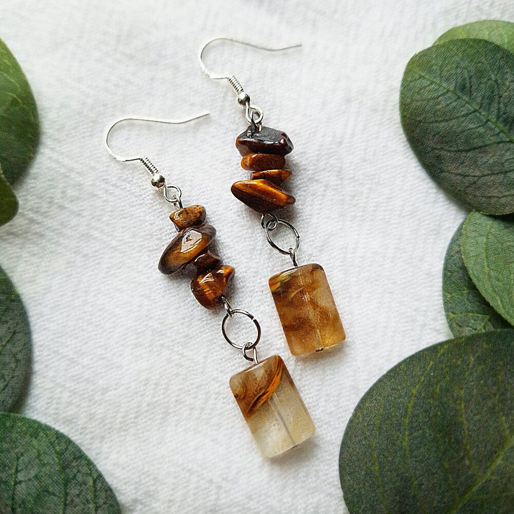 Southwestern Boho Tiger’s Eye Earrings Earthy Gemstone, Witchy Pagan Crystal